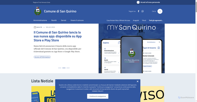 Security scan screenshot of https://comune.sanquirino.pn.it/