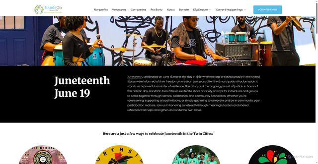Security scan screenshot of https://www.handsontwincities.org/juneteenth