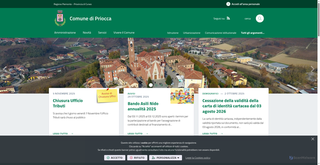 Security scan screenshot of https://www.comune.priocca.cn.it/it-it/home