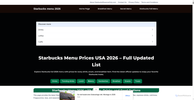 Security scan screenshot of https://starbucksreserveonly.com/