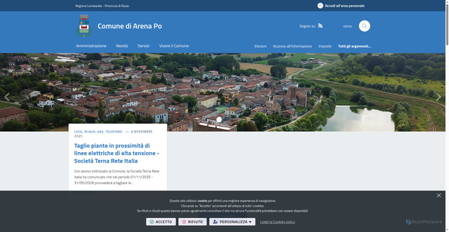 Security scan screenshot of https://www.comune.arenapo.pv.it/it-it/home