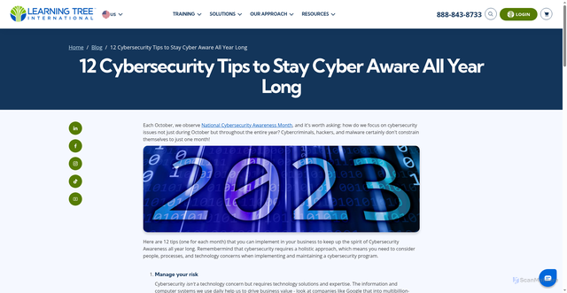 Security scan screenshot of https://www.learningtree.com/blog/12-cyber-security-tips-stay-cyberaware-year-long/