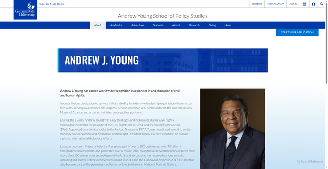 Security scan screenshot of https://aysps.gsu.edu/andrew-young-biography/