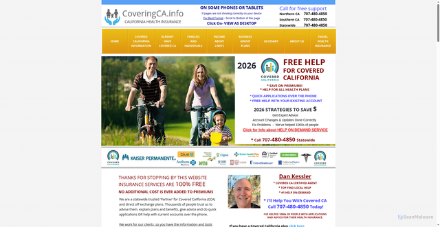 Security scan screenshot of https://www.coveringca.info/