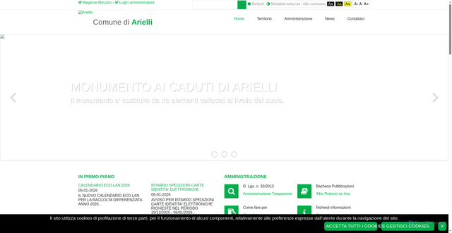 Security scan screenshot of https://www.comune.arielli.ch.it/