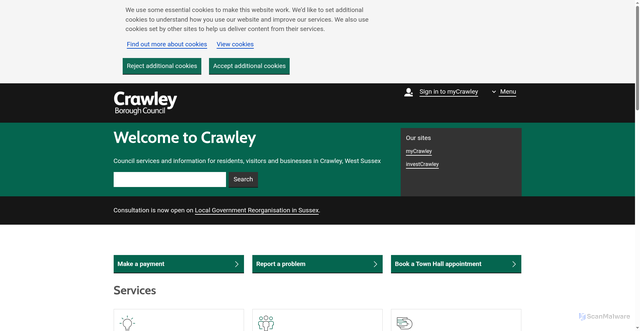 Security scan screenshot of https://crawley.gov.uk/