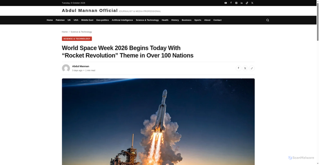 Security scan screenshot of https://abdulmannanofficial.com/world-space-week-2026-rocket-revolution-begins/