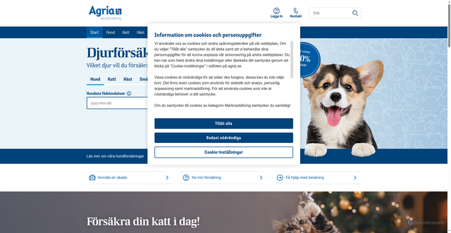 Security scan screenshot of https://www.agria.se/