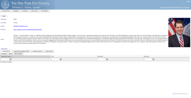 Security scan screenshot of https://legistar.council.nyc.gov/PersonDetail.aspx?ID=125482&GUID=A3E58905-149D-4333-90B6-761652D65616