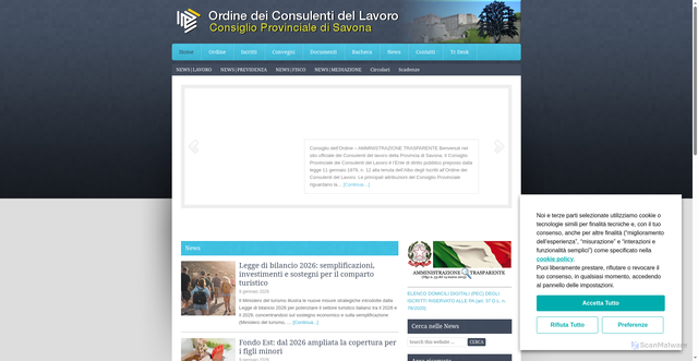 Security scan screenshot of https://www.ordineconsulentidellavorosavona.it/