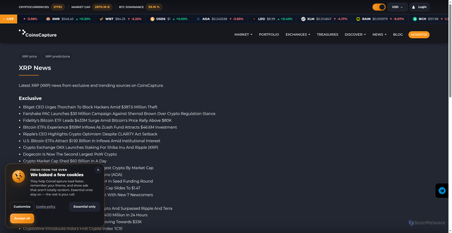 Security scan screenshot of https://coinscapture.com/coins/ripple/news