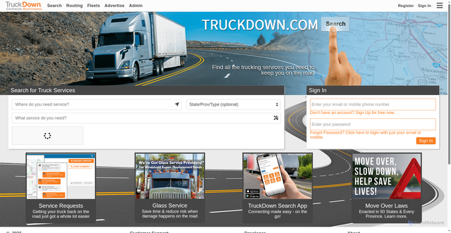 Security scan screenshot of https://truckdown.com