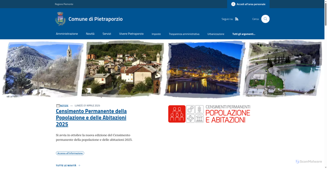 Security scan screenshot of https://www.comune.pietraporzio.cn.it/