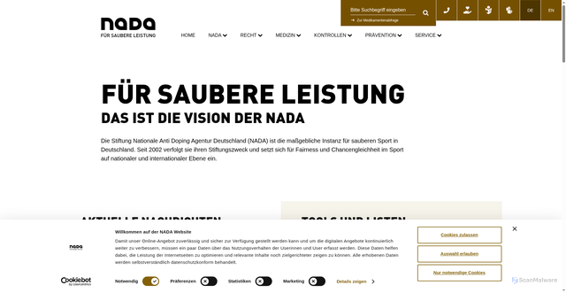 Security scan screenshot of https://www.nada.de/home