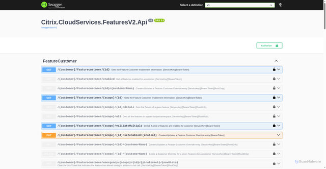 Security scan screenshot of https://features-direct-australiaeast-release-a.citrixworkspacesapi.net
