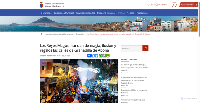 Security scan screenshot of https://www.granadilladeabona.org/los-reyes-magos-inundan-de-magia-ilusion-y-regalos-las-calles-de-granadilla-de-abona/