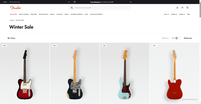 Security scan screenshot of https://fr.fender.com/collections/winter-sale