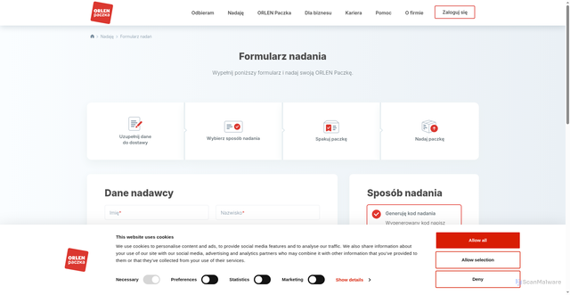 Security scan screenshot of https://nadaj.orlenpaczka.pl/