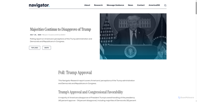 Security scan screenshot of https://navigatorresearch.org/majorities-continue-to-disapprove-of-trump/