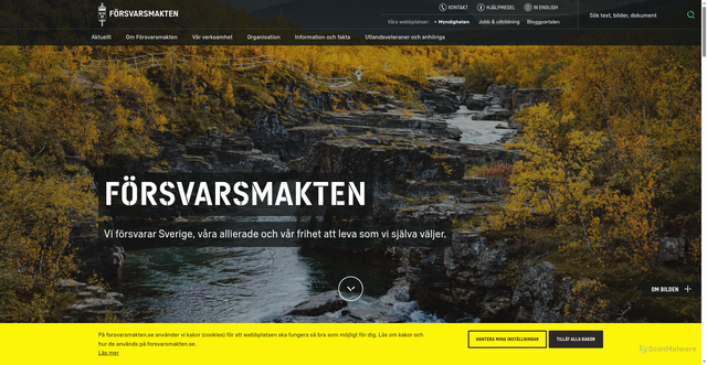 Security scan screenshot of https://www.forsvarsmakten.se/sv/