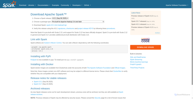 Security scan screenshot of https://spark.apache.org/downloads.html