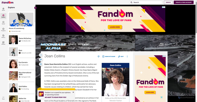 Security scan screenshot of https://moonbasealpha.fandom.com/wiki/Joan_Collins