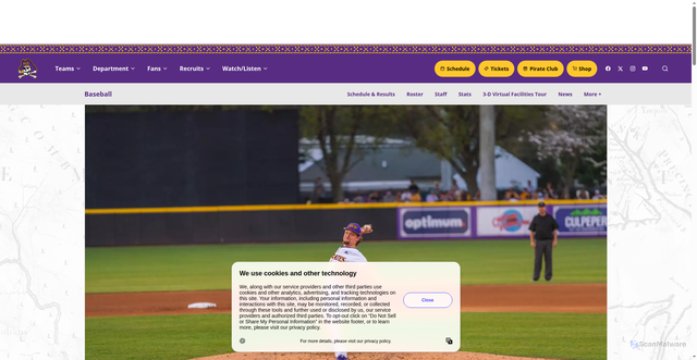Security scan screenshot of https://ecupirates.com/sports/baseball/roster/trey-yesavage/12895