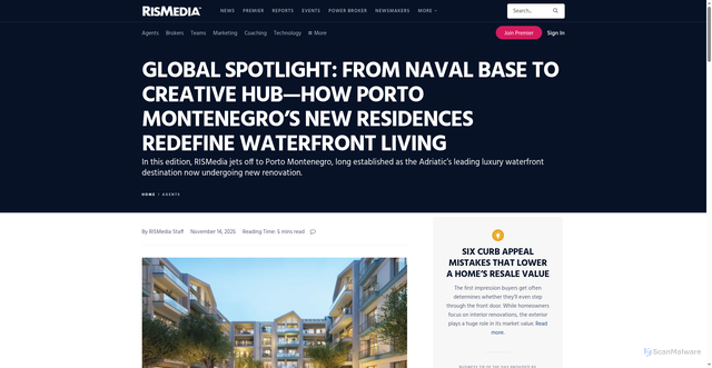 Security scan screenshot of https://www.rismedia.com/2025/11/14/global-spotlight-from-naval-base-creative-hub-porto-montenegro/