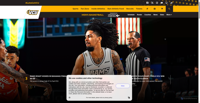 Security scan screenshot of https://vcuathletics.com/sports/mens-basketball