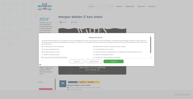 Security scan screenshot of https://heymichigan.com/event/morgan-wallen-ann-arbor/