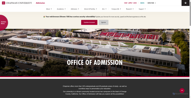 Security scan screenshot of https://go.chapman.edu