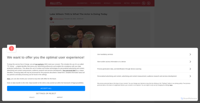 Security scan screenshot of https://www.allvipp.com/celebrities/luke-wilson-this-is-what-the-actor-is-doing-today