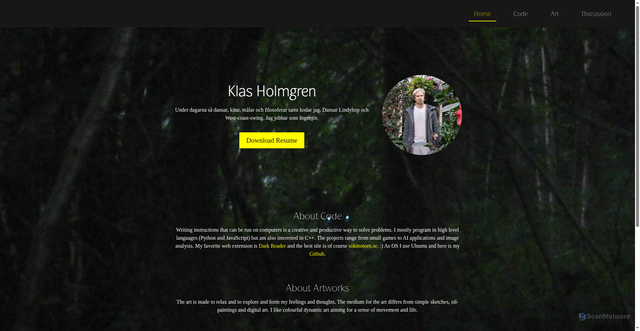 Security scan screenshot of https://klasholmgren.se