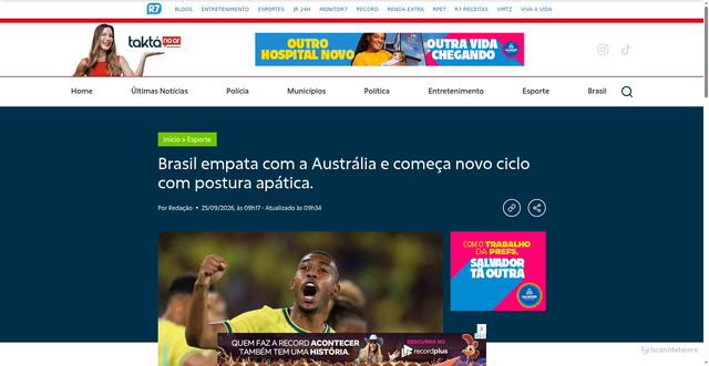 Security scan screenshot of https://takta.com.br/esporte/brasil-empata-com-a-australia-e-comeca-novo-ciclo-com-postura-apatica/