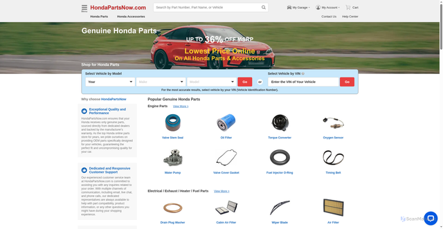 Security scan screenshot of https://hondapartsnow.com