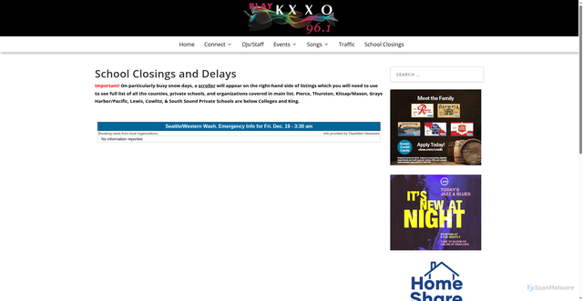 Security scan screenshot of https://www.kxxo.com/list-school-closings/