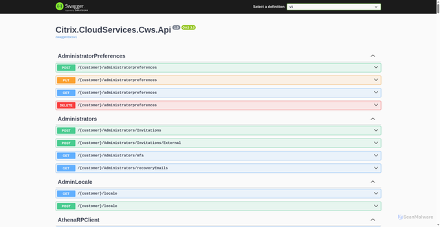 Security scan screenshot of https://cws-ap-s.citrixworkspacesapi.net