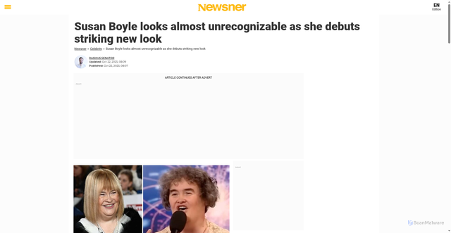 Security scan screenshot of https://en.newsner.com/celebrity/susan-boyle-looks-almost-unrecognizable-as-she-debuts-striking-new-look/