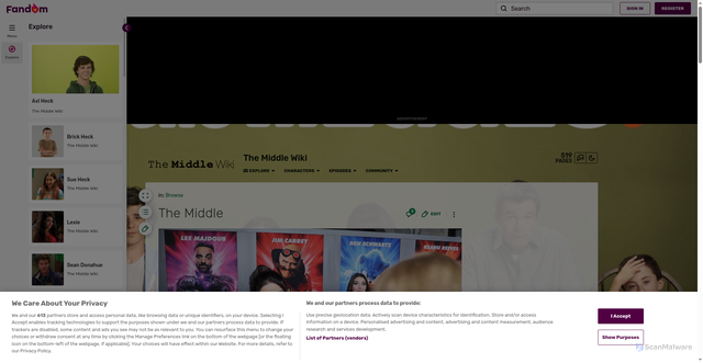 Security scan screenshot of https://themiddle.fandom.com/wiki/The_Middle