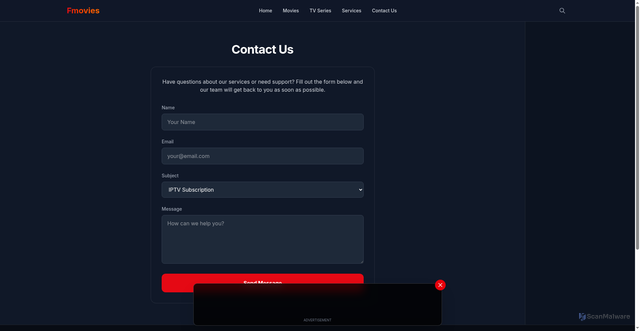 Security scan screenshot of https://fmovieshd.lol/contact
