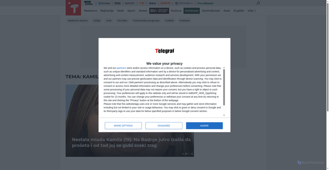 Security scan screenshot of https://www.telegraf.rs/teme/kamila-mendoza-olmos
