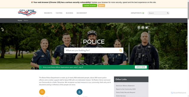 Security scan screenshot of https://www.cityofboise.org/departments/police/