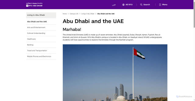 Security scan screenshot of https://nyuad.nyu.edu/en/campus-life/living-in-abu-dhabi/abu-dhabi-and-the-uae.html
