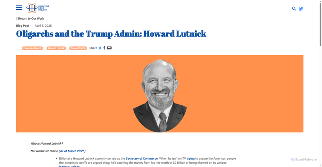 Security scan screenshot of https://therevolvingdoorproject.org/billionaires-and-the-trump-admin-howard-lutnick/