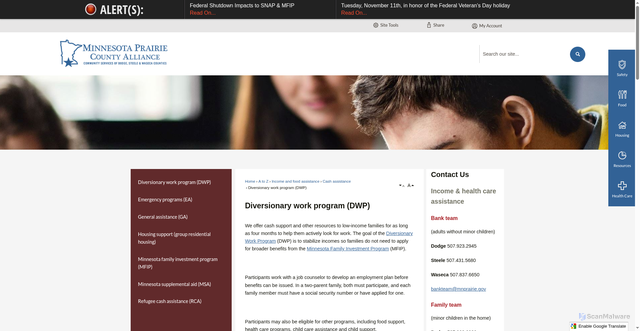 Security scan screenshot of https://mnprairie.gov/254/Diversionary-work-program-DWP