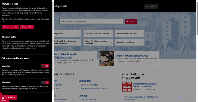 Security scan screenshot of https://www.bristol.gov.uk/