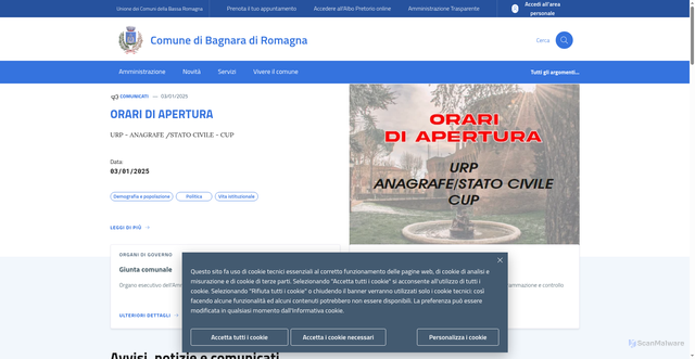 Security scan screenshot of https://www.comune.bagnaradiromagna.ra.it/