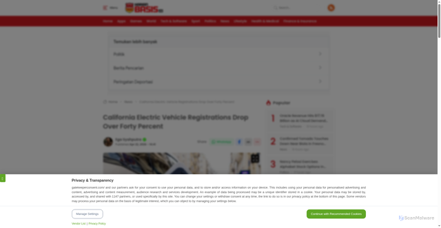 Security scan screenshot of https://www.harianbasis.co/en/california-ev-sales-decline-policy