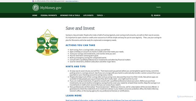Security scan screenshot of https://www.mymoney.gov/saveandinvest