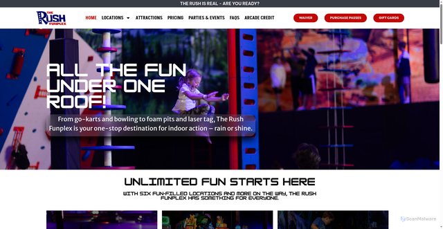 Security scan screenshot of https://www.therushfunplex.com/